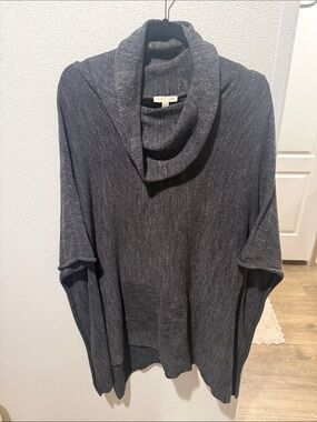 Eileen Fisher Cowl Neck Heathered Gray Sweater Poncho